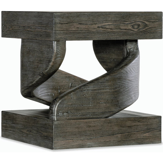 Commerce & Market Twister End Table by Hooker Furniture in dark wood and dark wood finish. Made from pine veneers and resin in a modern style.