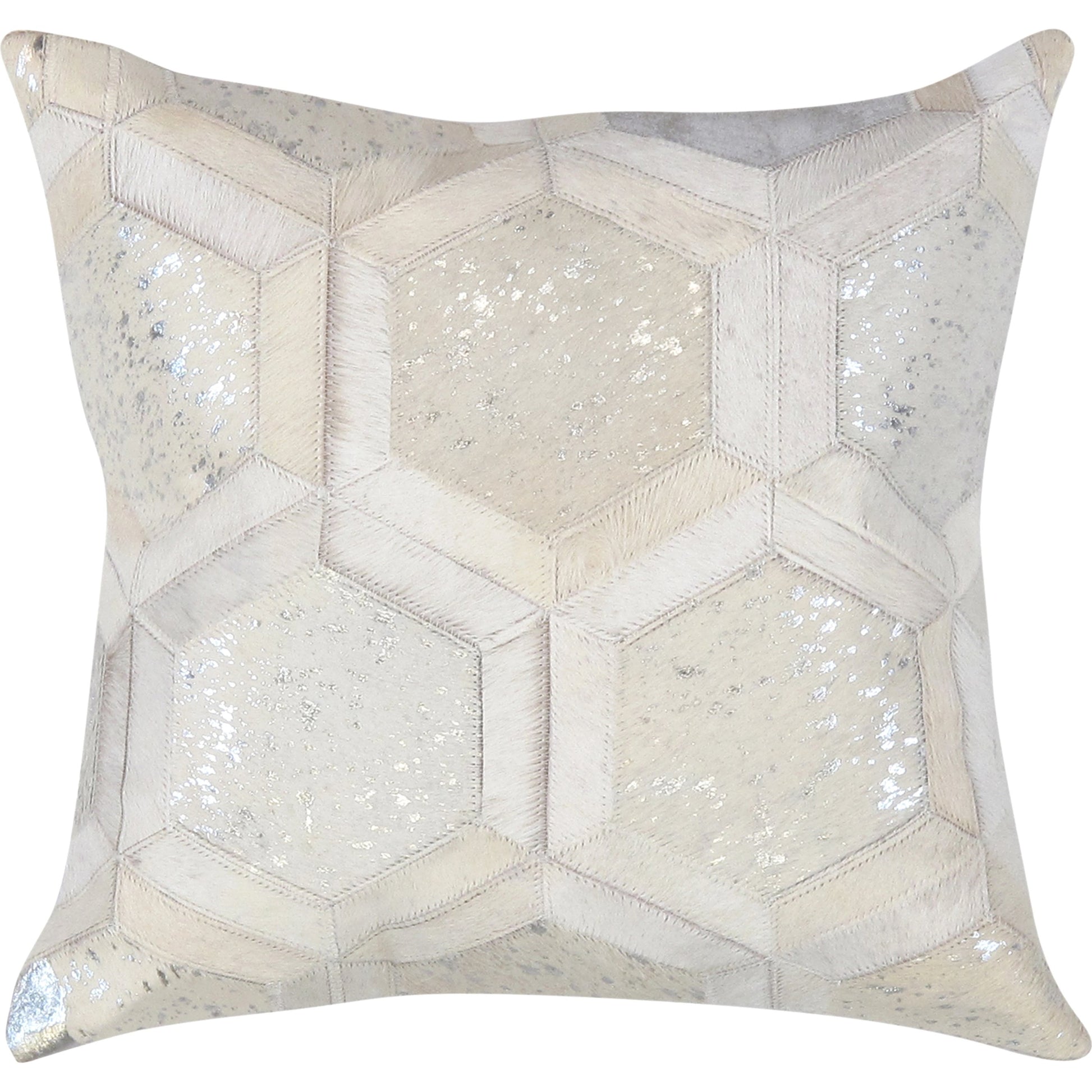 Safari Geometric Cowhide 17" Decorative Throw Pillow by Pasargad Home in silver. Made from cowhide in a modern style.