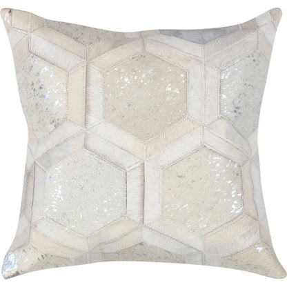 Safari Geometric Cowhide 17" Decorative Throw Pillow by Pasargad Home in silver. Made from cowhide in a modern style.