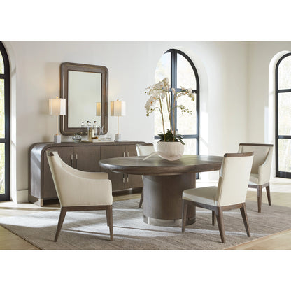 Modern Mood Round Dining Table by Hooker Furniture. Made from oak veneers, metal in a modern style.