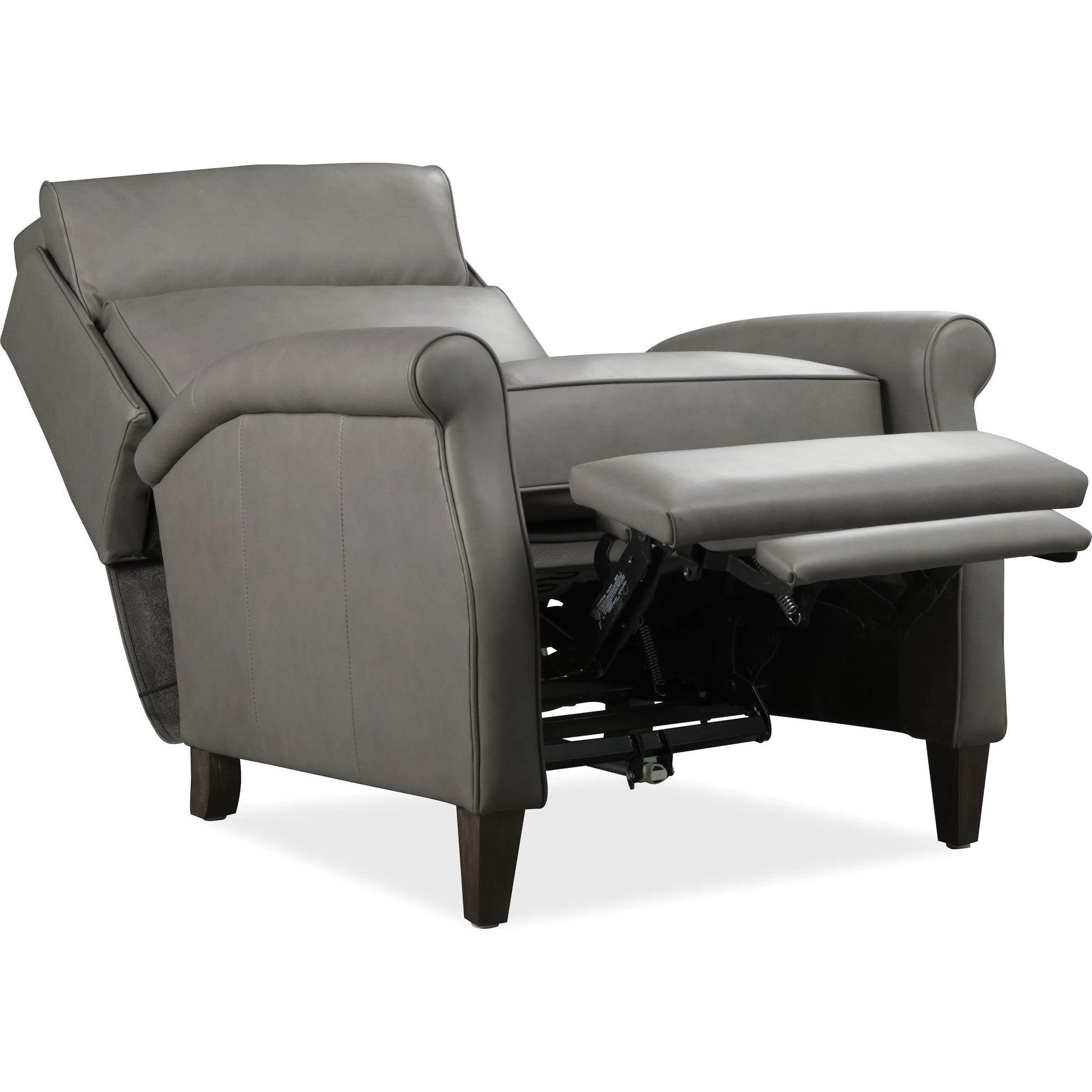 Randall Power Recliner with Pop-Up Headrest by Hooker Furniture in dark wood. Made from leather in a traditional style.