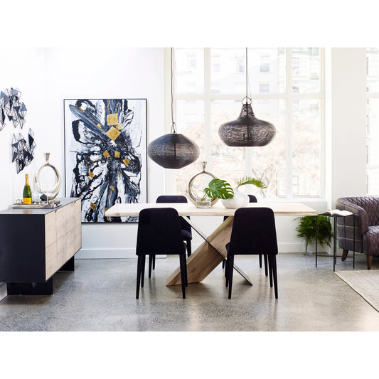 Instinct Dining Table by Moe's Home Collection in natural. Made from solid oak, 4mm laminated oak top, metal base, mdf in a modern style.