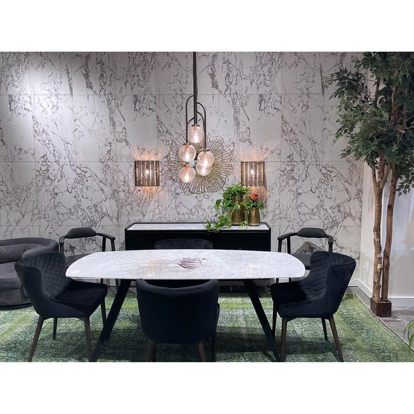 040 SR-379590 | Lifestyle | Mila Dining Chair by LH Imports in black velvet. Made from fabric in a modern style.