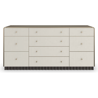 Circadian Dresser by Caracole in dark chocolate, gold and ivory, brushed whisper of gold paint, dark chocolate. Made from poplar in a modern style.