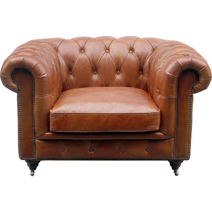 Paris Club Chester Bay Chair by Pasargad Home in brown. Made from leather in a transitional style.