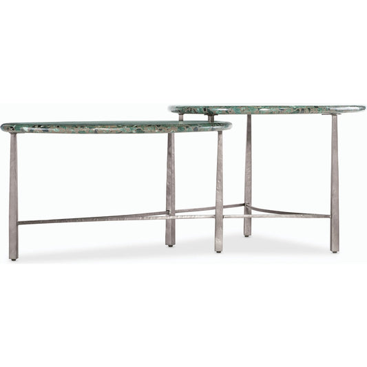 Commerce & Market Antares Cocktail Table by Hooker Furniture in green. Made from hand forged iron and soap stone in a modern style.