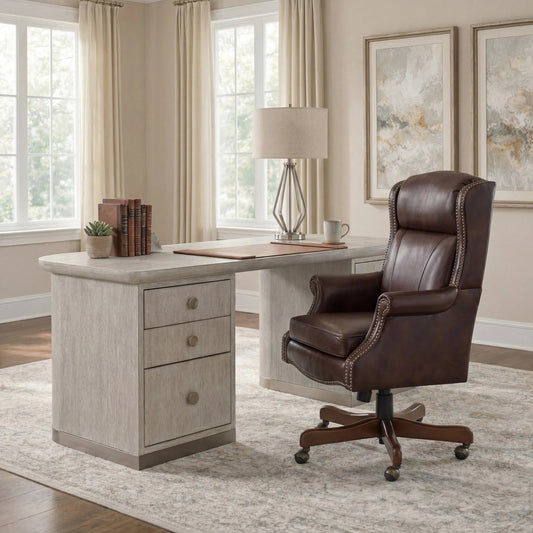 Merlin Executive Chair by Hooker Furniture in empire byzantine. Made from leather in a traditional style.