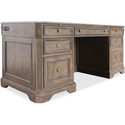 Sutter Junior Executive Desk by Hooker Furniture in claro. Made from cathedral oak veneers in a traditional style.