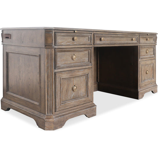 Sutter Junior Executive Desk by Hooker Furniture in claro. Made from cathedral oak veneers in a traditional style.