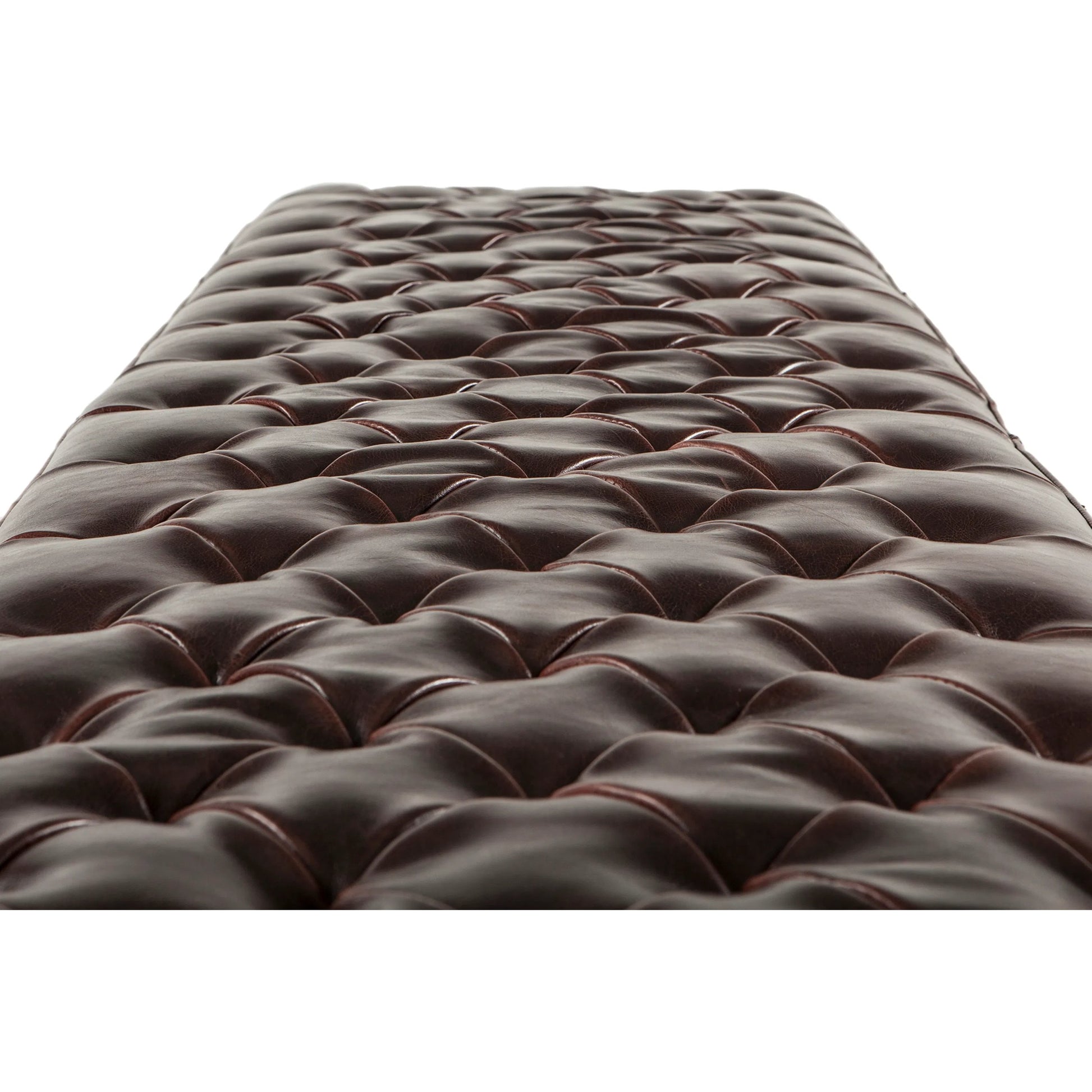 Arabella Leather Bench by World Interiors in brown and antique bronze. Made from birch wood, iron, bi-cast leather in a modern style.