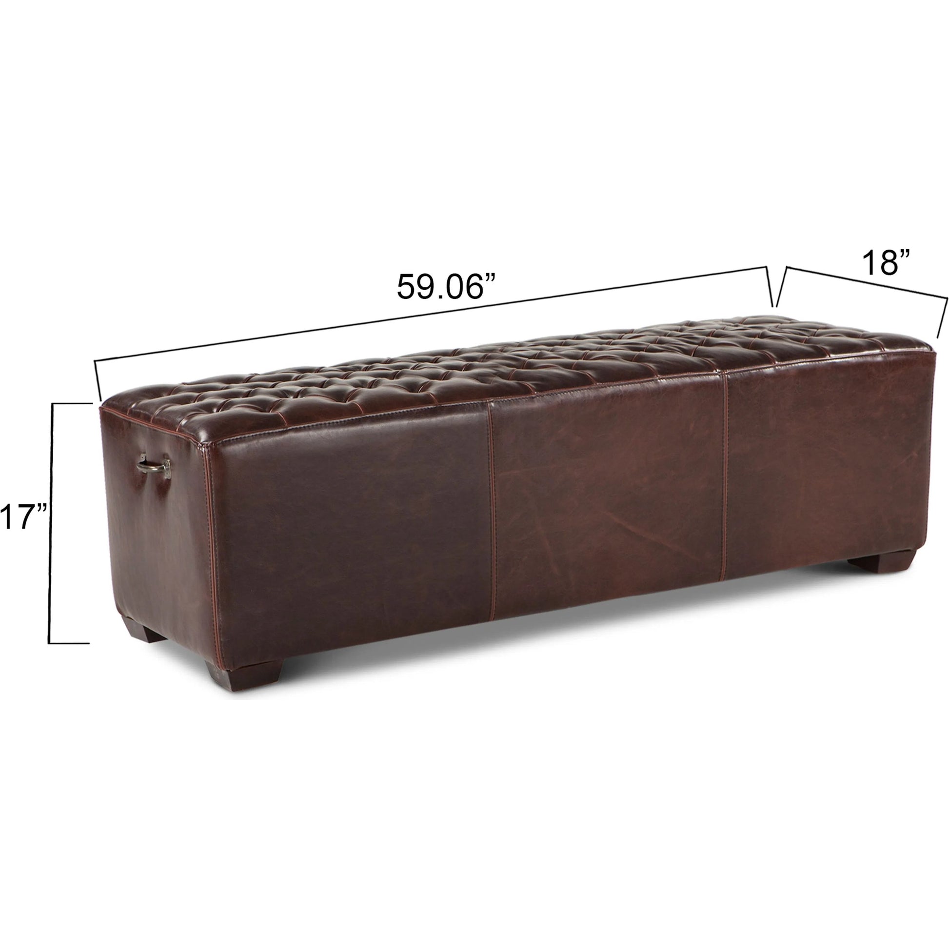 Arabella Leather Bench by World Interiors in brown and antique bronze. Made from birch wood, iron, bi-cast leather in a modern style.