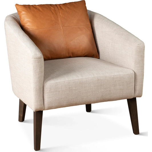Olivia Armchair by World Interiors in white and dark brown. Made from polyester fabric, linen, leather in a unique style.