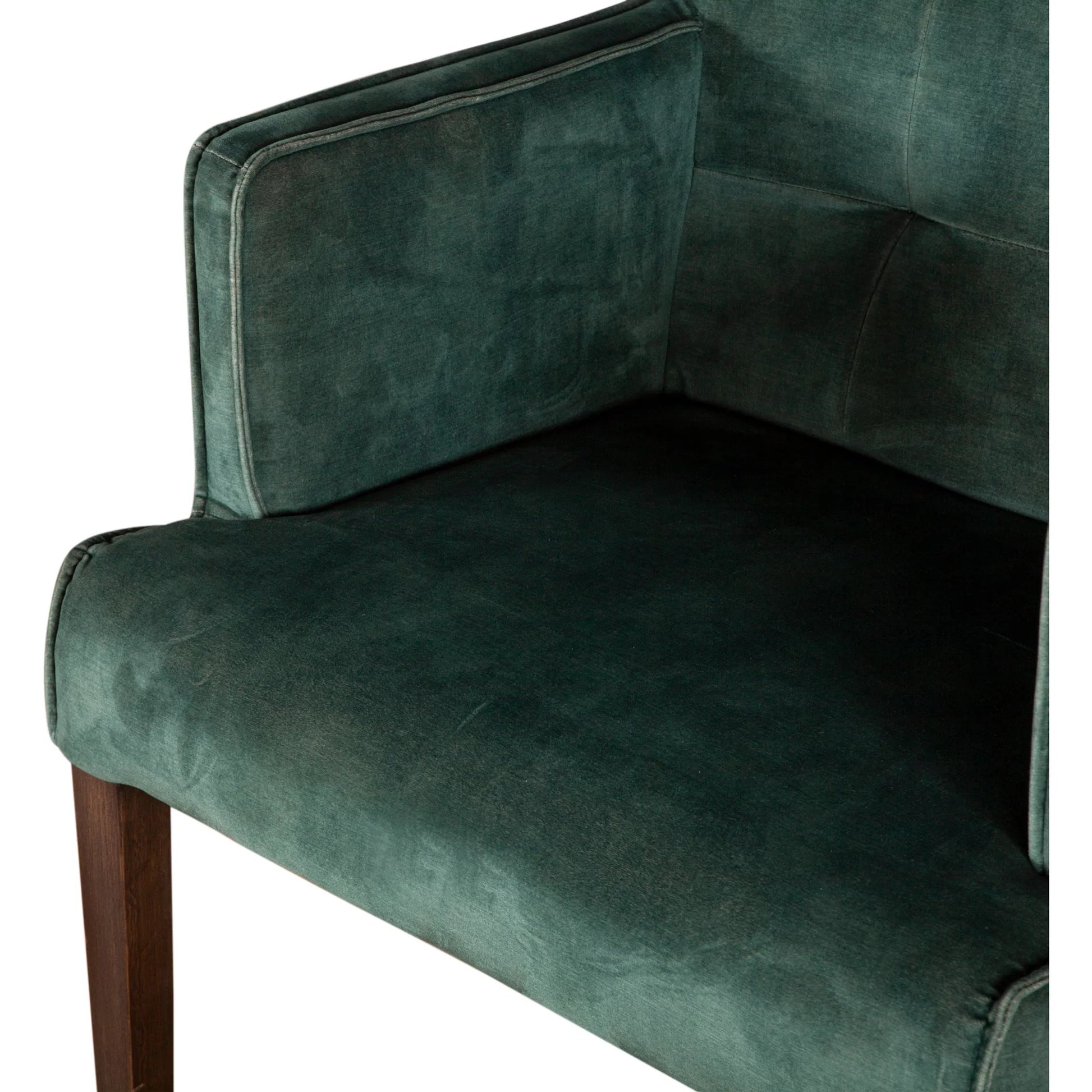 Avery Armchair by World Interiors in dark green and brown. Made from wood, velvet in a modern style.