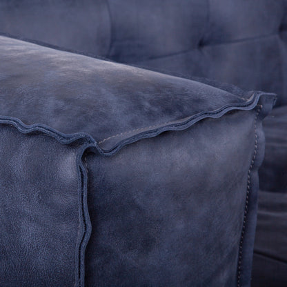 Portia Italian Leather Sofa by World Interiors in antique blue. Made from italian leather, wood, foam in a modern style.