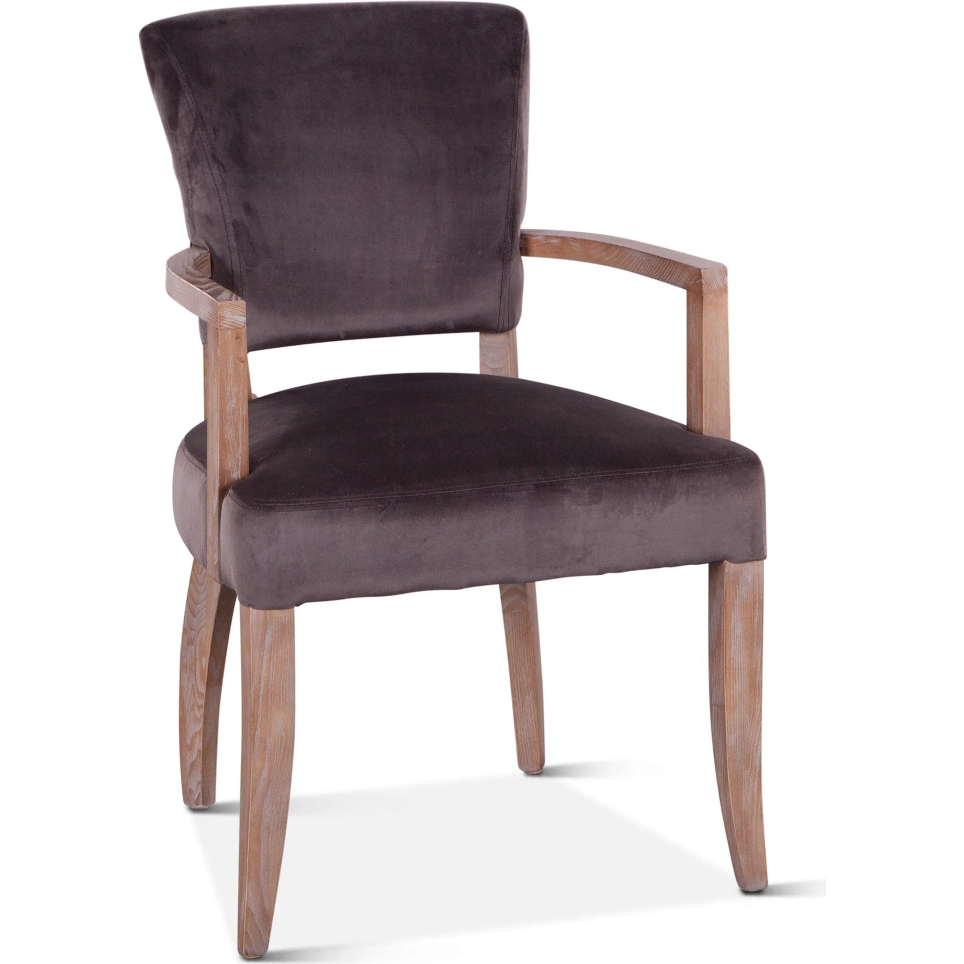 Portia Armchair by World Interiors in dark gray, whitewash and whitewash. Made from oak wood, velvet in a modern style.