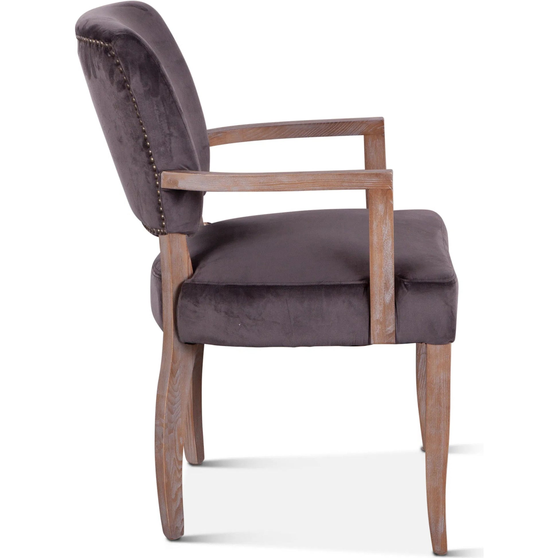 Portia Armchair by World Interiors in dark gray, whitewash and whitewash. Made from oak wood, velvet in a modern style.