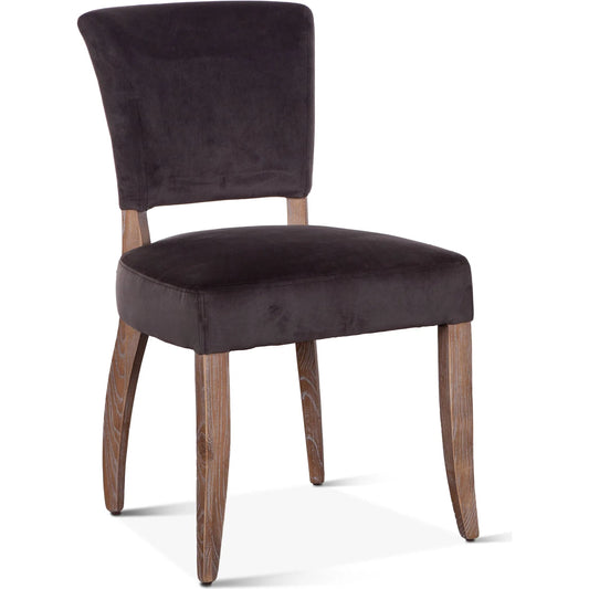 Portia Side Chair (Set of 2) by World Interiors in dark gray and whitewash. Made from oak wood, velvet in a unique style.