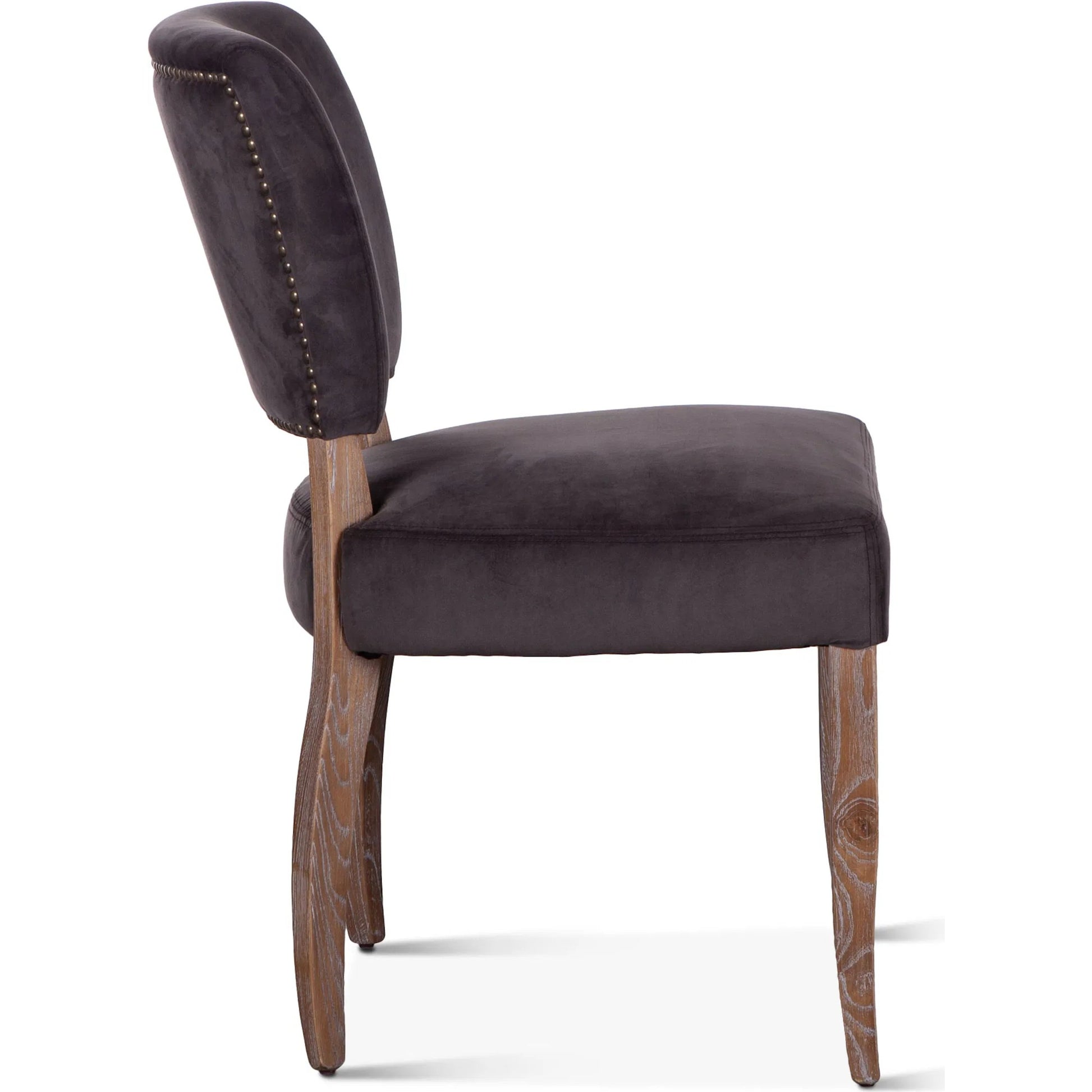 Portia Side Chair by World Interiors in dark gray and whitewash. Made from oak wood, velvet in a traditional style.