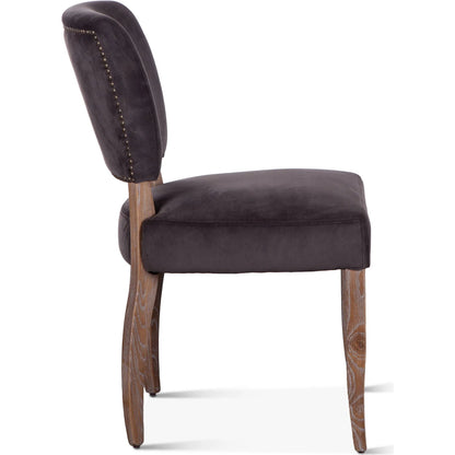 Portia Side Chair by World Interiors in dark gray and whitewash. Made from oak wood, velvet in a traditional style.