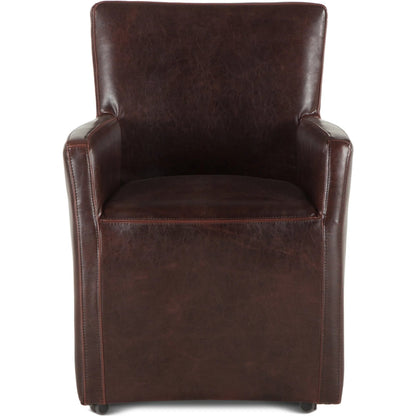 Lily Armchair by World Interiors in brown and distressed. Made from birch wood, bi-cast leather in a transitional style.