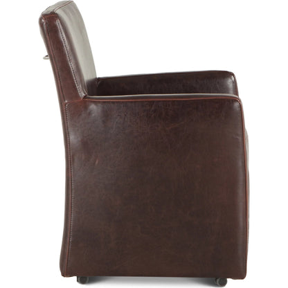 Lily Armchair by World Interiors in brown and distressed. Made from birch wood, bi-cast leather in a transitional style.