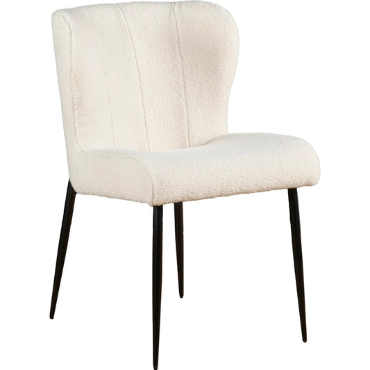 Isabella 20" White Boucle Dining Chair by World Interiors in white, black and natural. Made from boucle fabric reclaimed iron in a unique style.