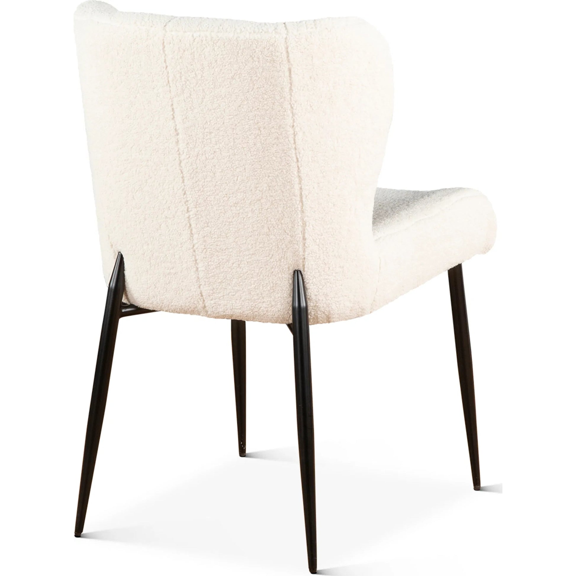 Isabella 20" White Boucle Dining Chair by World Interiors in white, black and natural. Made from boucle fabric reclaimed iron in a transitional style.