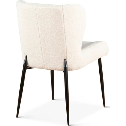Isabella 20" White Boucle Dining Chair by World Interiors in white, black and natural. Made from boucle fabric reclaimed iron in a transitional style.