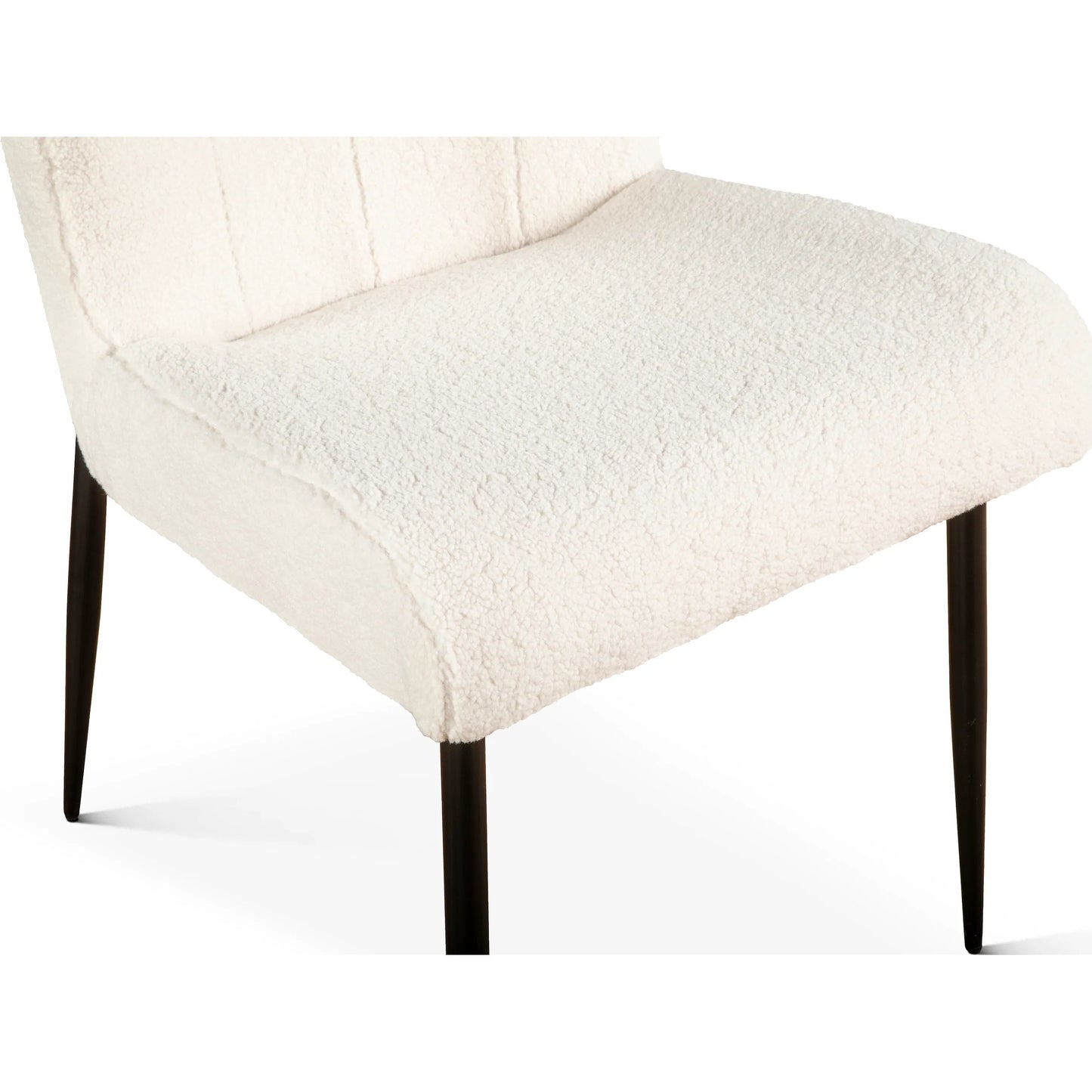 006 SI-2242902 | Closeup | Isabella 20" White Boucle Dining Chair by World Interiors in white, black and natural. Made from boucle fabric reclaimed iron in a transitional style.
