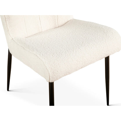 Isabella 20" White Boucle Dining Chair by World Interiors in white, black and natural. Made from boucle fabric reclaimed iron in a transitional style.