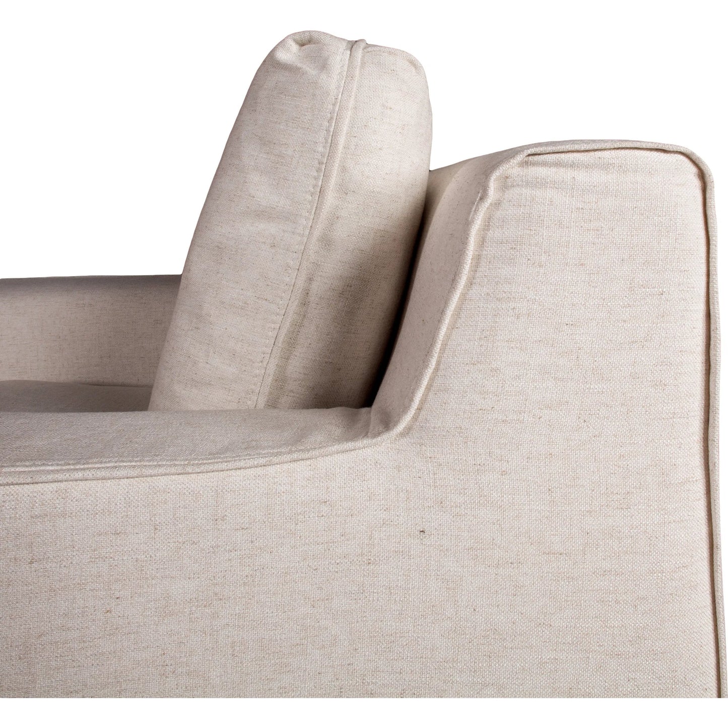 005 SI-2445280 | Closeup | Oliver Armchair by World Interiors in off-white. Made from iron, polyester, viscose, linen in a transitional style.