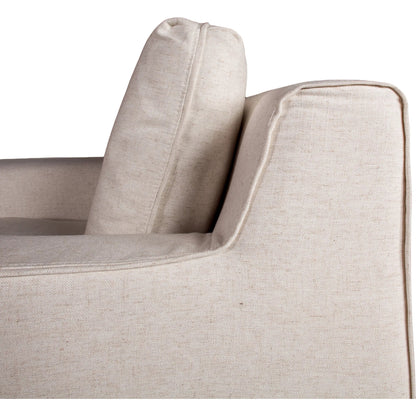 Oliver Armchair by World Interiors in off-white. Made from iron, polyester, viscose, linen in a transitional style.