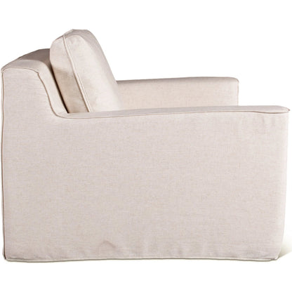 Oliver Armchair by World Interiors in off-white. Made from iron, polyester, viscose, linen in a transitional style.