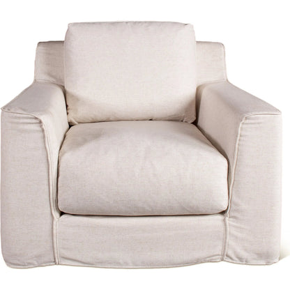 Oliver Armchair by World Interiors in off-white. Made from iron, polyester, viscose, linen in a transitional style.
