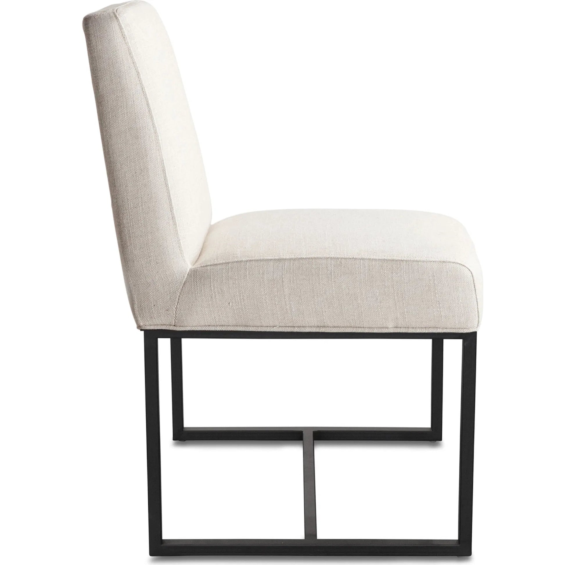 Rebel Dining Chair by World Interiors in off-white and antique zinc. Made from linen, cotton, polyester blend fabric, foam, iron, birch wood in a unique style.
