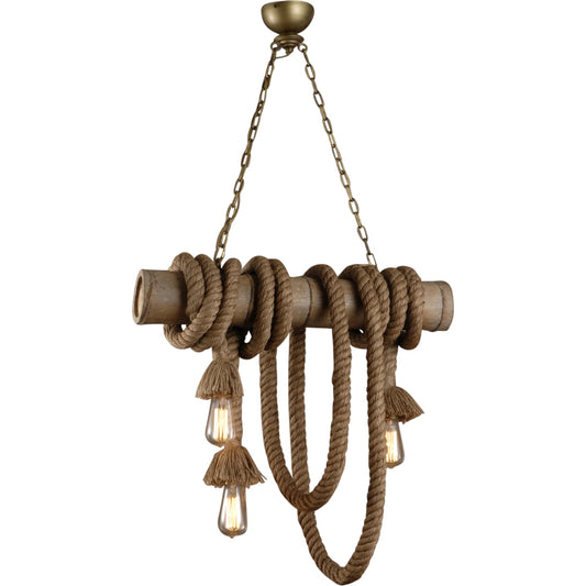 Heritage Three Light Bamboo and Rope Pendant by World Interiors in tan. Made from iron, bamboo, rope in a unique style.