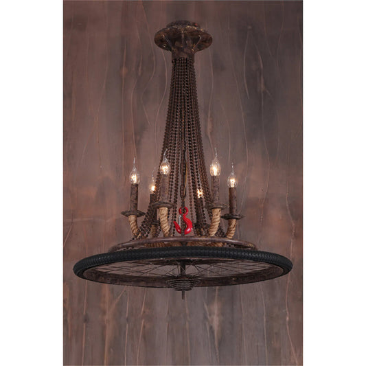 Heritage Bicycle Wheel Pendant by World Interiors in black and distressed. Made from metal, rubber in a traditional style.