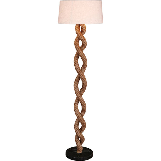 Heritage Rope Floor Light by World Interiors in brown and matte black. Made from marble, fabric, rope, iron in a unique style.