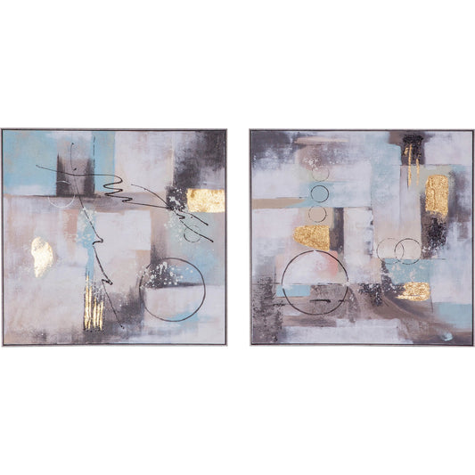Echoes (Set of 2) by World Interiors in blue, gold, black, gray, cream, pink. Made from canvas fabric in a unique style.