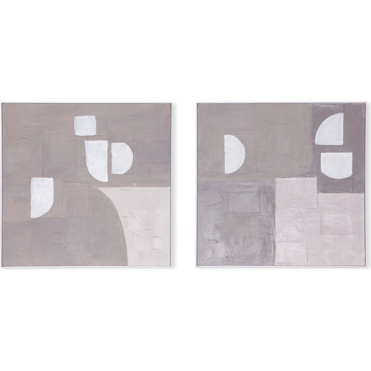 Fragmented Harmony Hand Painted Framed Diptych (Set of 2) by World Interiors in gray, white. Made from canvas fabric in a unique style.
