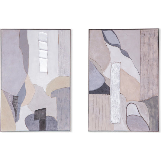 Shifting Visions Hand Painted Framed Diptych (Set of 2) by World Interiors in gray, white, silver, tan, black, navy. Made from canvas fabric in a unique style.