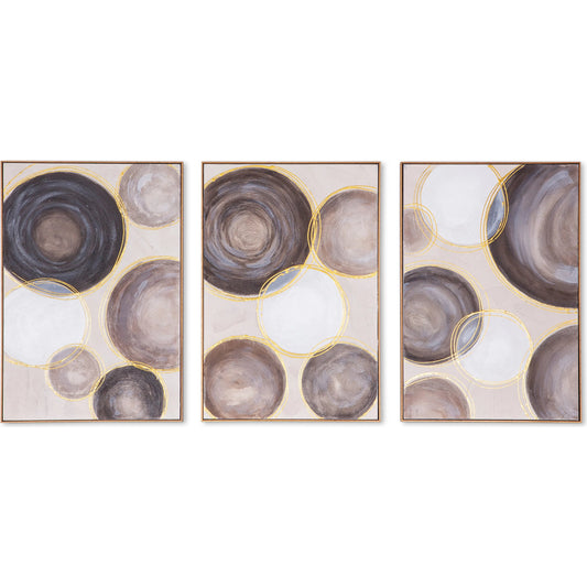 Celestial Spheres Hand Painted Framed Triptych (Set of 3) by World Interiors in white, gold, gray, cream. Made from canvas fabric in a unique style.