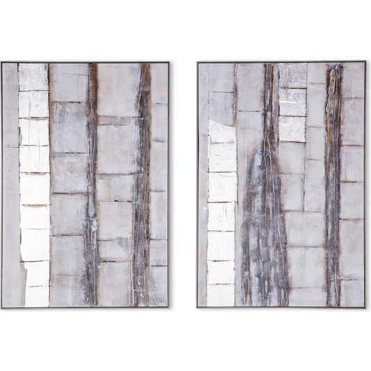 Organic Impressions Hand Painted Framed Diptych (Set of 2) by World Interiors in gray, white, brown, silver. Made from canvas fabric in a unique style.