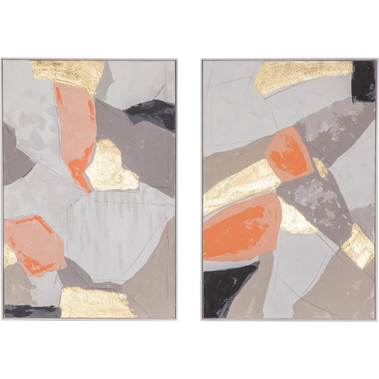 Muted Mosaic I Hand Painted Framed Diptych (Set of 2) by World Interiors in gold, gray, pink, black, taupe. Made from canvas fabric in a unique style.