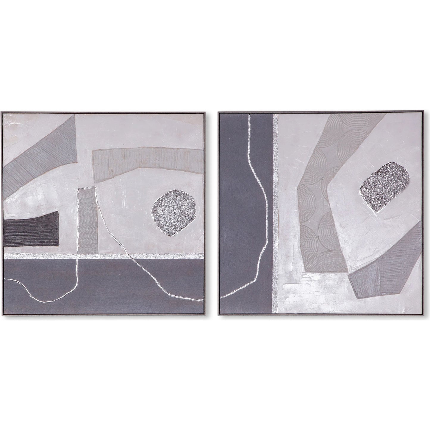 001 SI-2445174 | Primary Silo | Urban Essence Hand Painted Framed Diptych by World Interiors in gray, silver, white. Made from canvas fabric in a modern style.