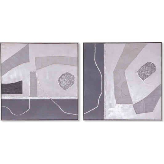 Urban Essence Hand Painted Framed Diptych (Set of 2) by World Interiors in gray, silver, white. Made from canvas fabric in a unique style.