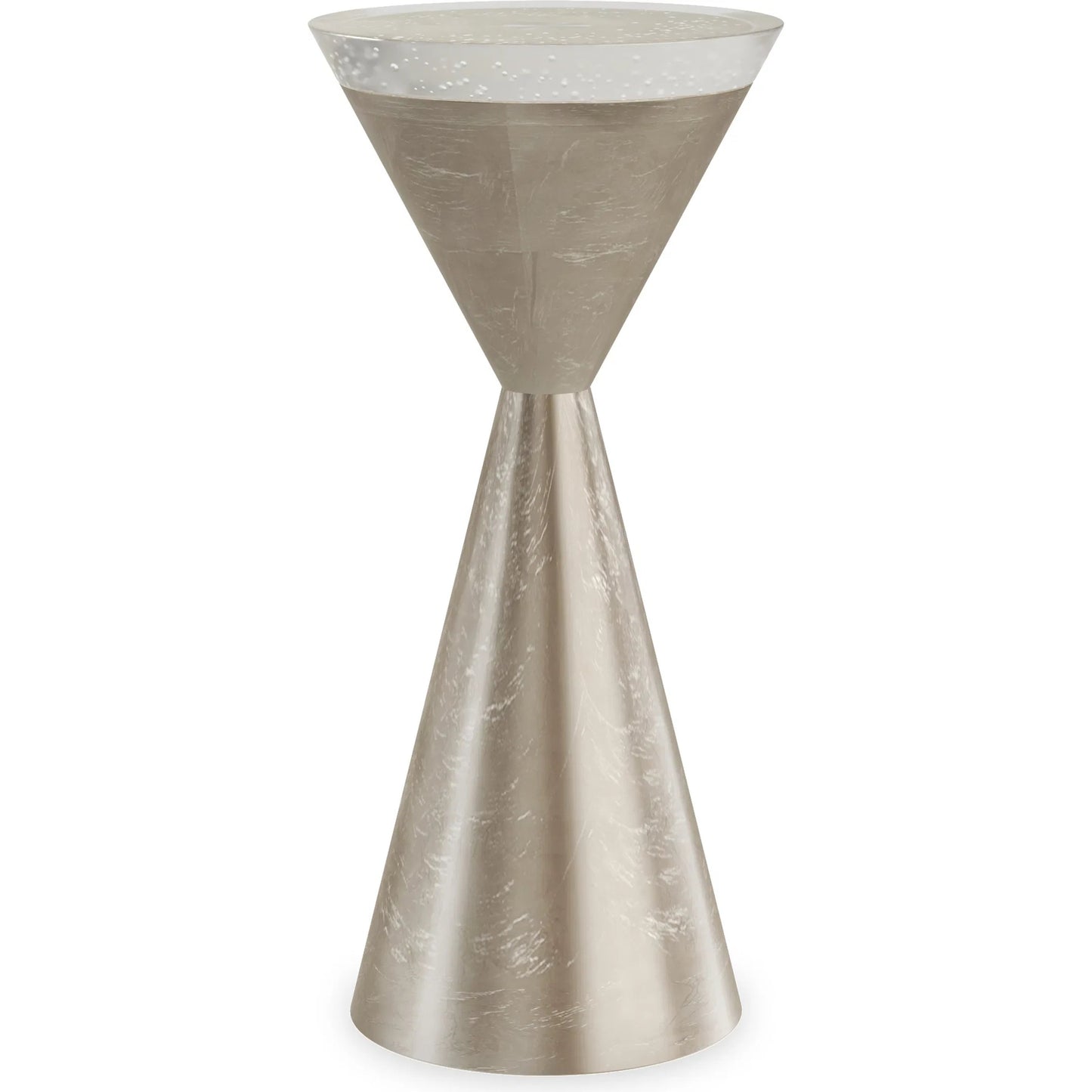 000 SI-2250593 | Primary Silo | Spy Glass Accent Table by Caracole in taupe silver leaf. Made from asian hardwood, glass in a transitional style.