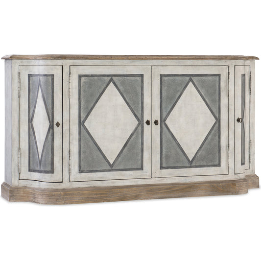 Saint Germain Server by Hooker Furniture in mercantile white, merino blue. Made from white oak, maple veneers in a cottage & farmhouse style.