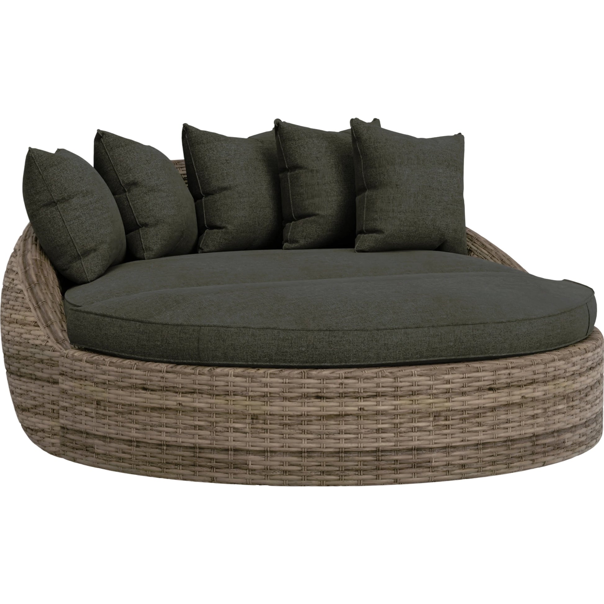 Havana Outdoor Round Daybed by Sunset West in tobacco. Made from resin wicker in a modern style.