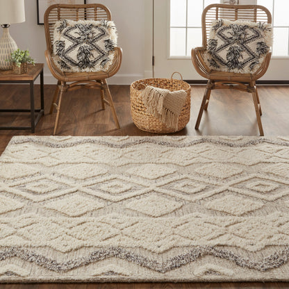 Anica Transitional Geometric Rug - 8006F by Feizy in ivory, taupe, gray. Made from wool in a unique style.
